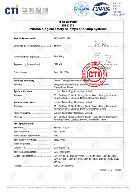Trung Quốc Luxsun lighting Co.,Ltd Chứng chỉ